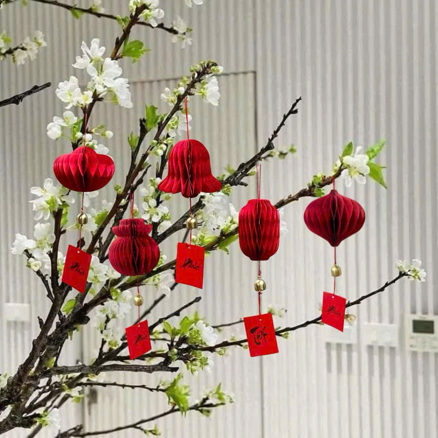 Set 9 Đèn Lồng Giấy Đỏ Trang Trí Tết – Đèn Lồng Treo Cây Ngày Tết Nguyên Đán, Phụ Kiện Trang Trí Nhà Cửa - HÀNG CHÍNH HÃNG MINIIN