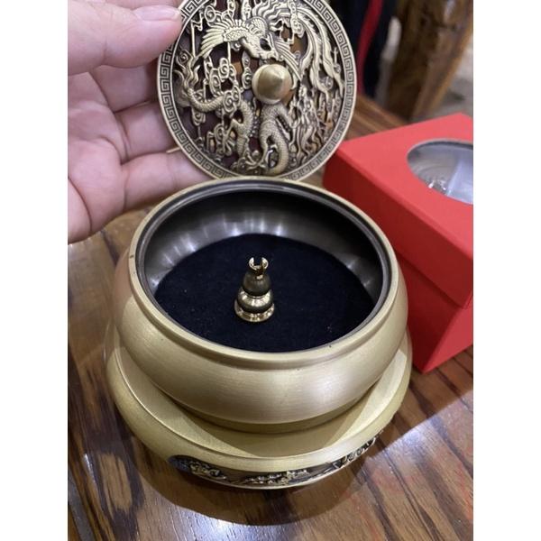 Bộ lư xông trầm hương bằng đồng nguyên chất và 1 hộp nhang trầm khoanh cao cấp