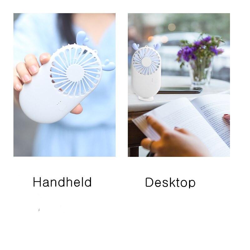 Quạt Cầm Tay Mini, Sạc Usb Dễ Thương 7 Cánh Pocket Fan Có Chân Đế - Hồng - Hàng  - Giao Hàng Toàn Quốc