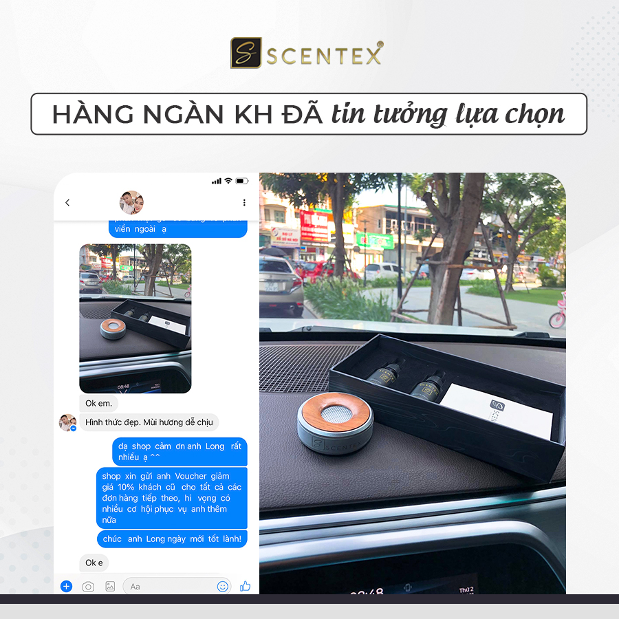 Nước hoa xe hơi cao cấp Scentex SCENT SOUND 100% Organic, được làm từ hợp kim kim ALUMINUM cắt CNC công nghệ cao kết hợp với bên trong là Gỗ Hoàng Đàn có mùi thơm nức tự nhiên, bên trong ruột bông có thể thấm hút tinh dầu khuếch tán mùi hương, khử mùi, di