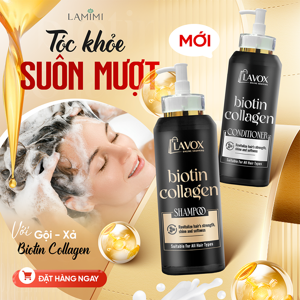 [SẢN PHẨM MỚI] Bộ Đôi Dầu Gội Xả Biotin Collagen Lavox Online Shopping Giúp Tóc Bóng Khỏe, Dày Mượt Lamimi