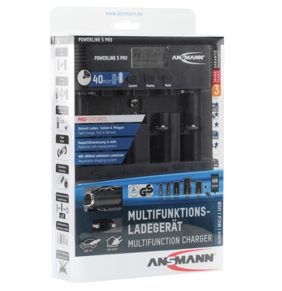 Bộ sạc pin POWERLINE 5 Pro ANSMANN - Hàng Nhập Khẩu