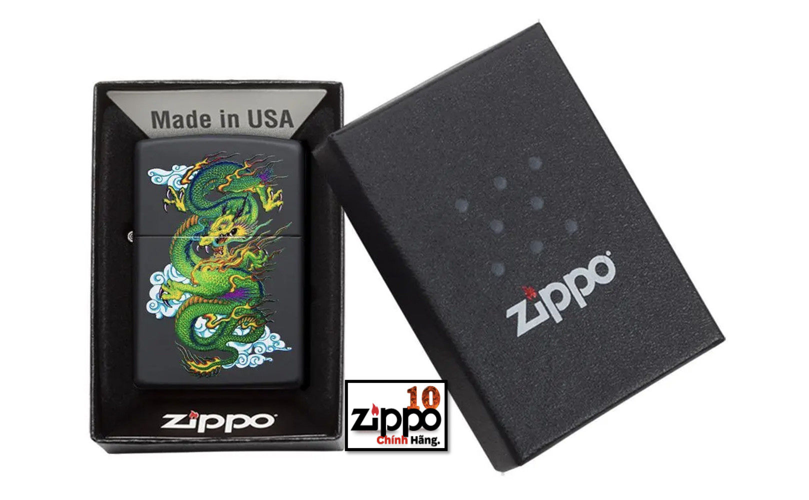 Bật lửa ZIPPO 29839 Black Matte Dragon - Chính hãng 100%