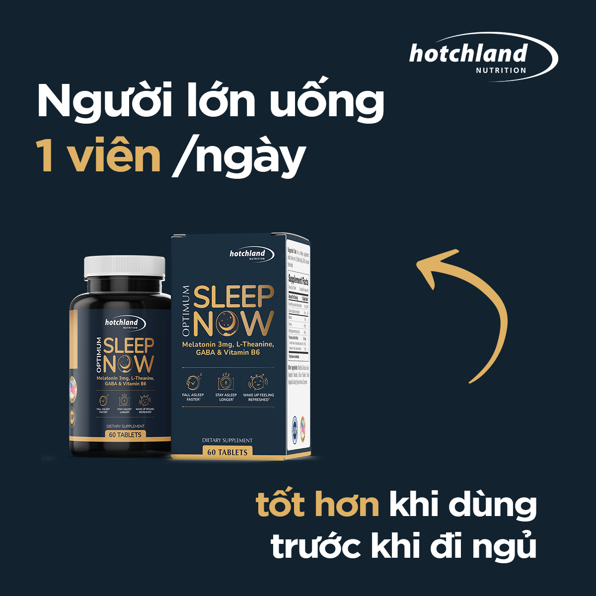 Viên uống hỗ trợ giấc ngủ, ngủ sâu, ngủ nhanh ngon giấc Optimum Sleep Now TPBVSK-Hàng chính hãng -HL7812