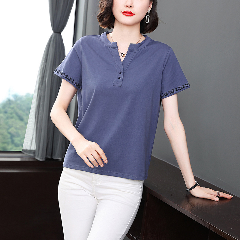 Áo Thun Nữ Tay Ngắn Cổ Chữ V Màu Trơn Mùa Hè SM104 - Hàng Quảng Châu Cao Cấp