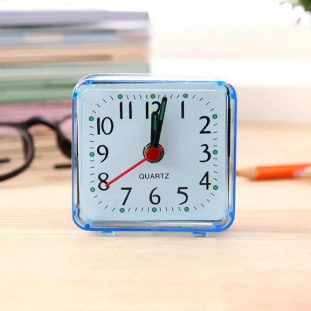 2X Mini Square Quartz Clock Travel Alarm Clock Bedroom Home Table Clock Blue