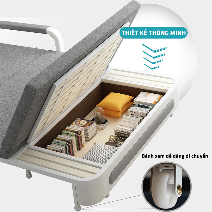 Giường Sofa, Ghế Gường Da Gấp Gọn Thông Minh Chuyển Đổi 2 trong 1 Khung Thép Sơn Tĩnh Điện Combo Đệm + Gối Bo Viền Da Cao Cấp
