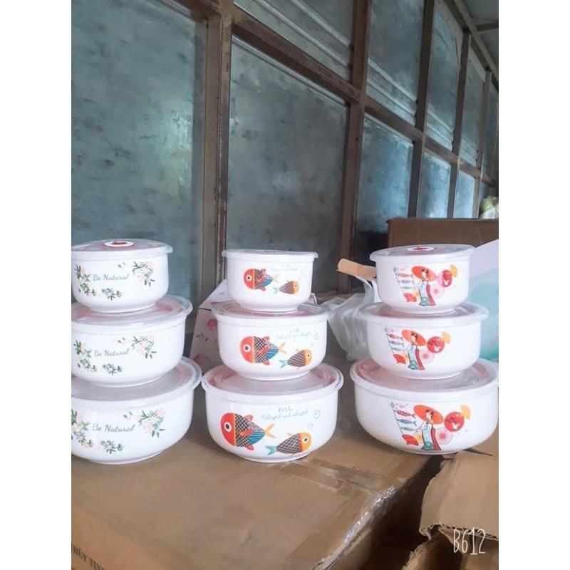 Bộ Bát Sứ Có Nắp Hút Chân Không