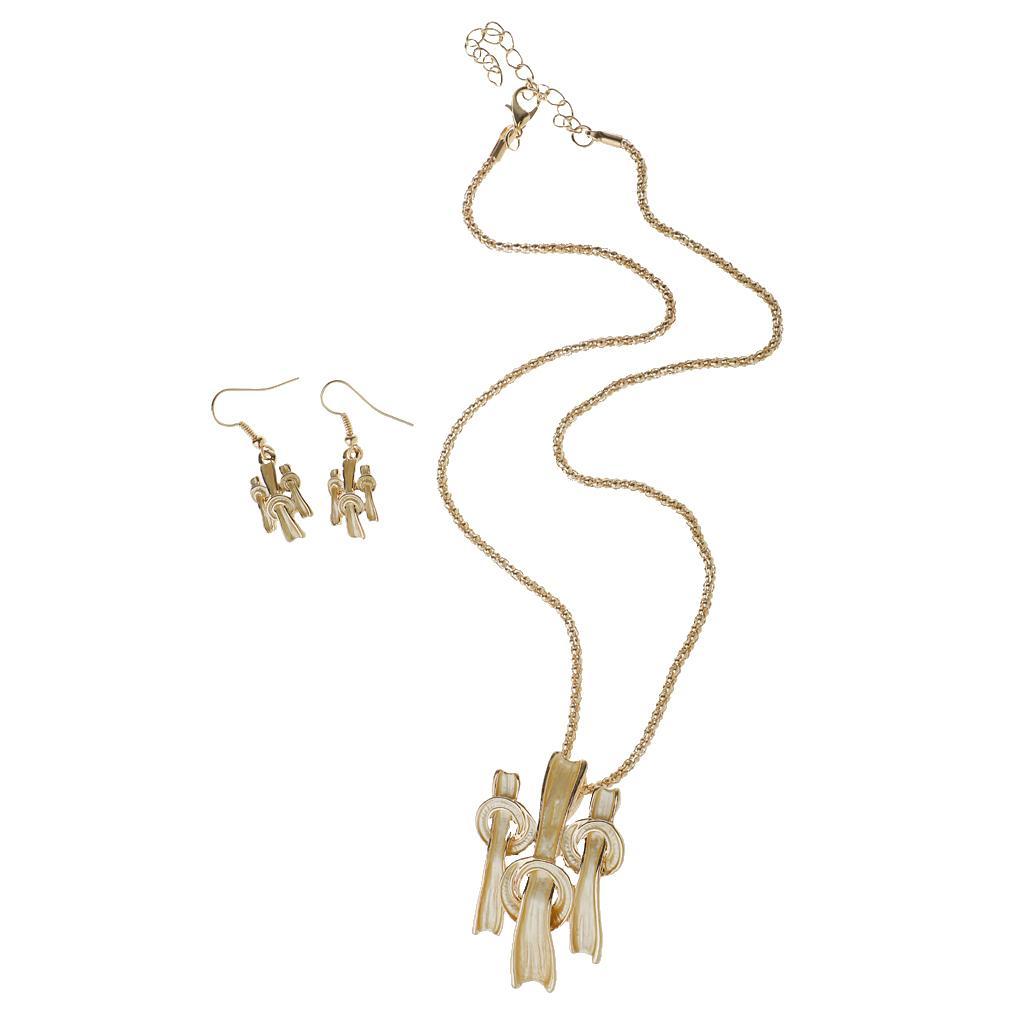 European Irregular Design Knots Pendant Chain Necklace Earrings Jewelry Set Gold