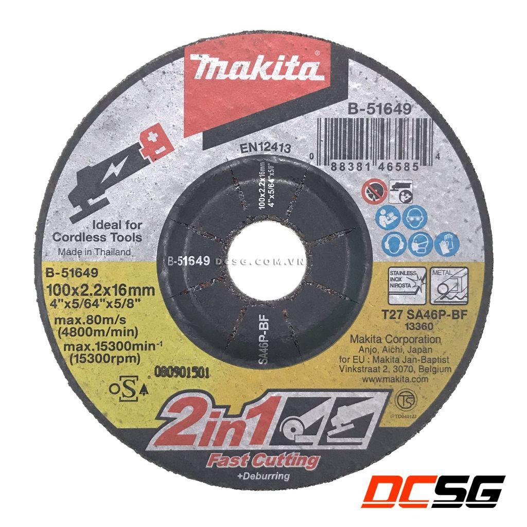 Đá mài và cắt 2 trong 1 cho mái mài dùng pin 100x2.2x16mm Makita B-51649 |