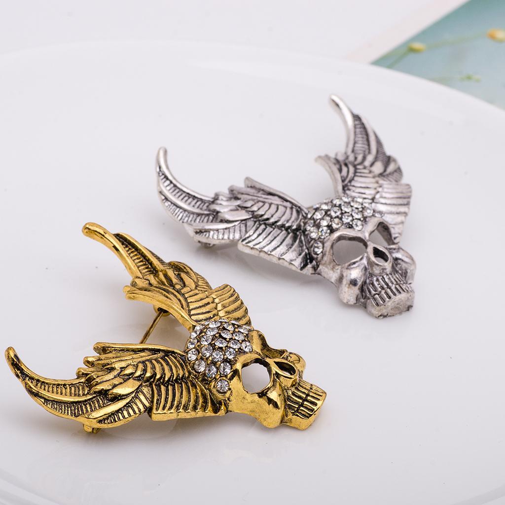 2X Fashion Style Angel Wings Skull Brooch Metal Plated Hollaween Jewelry Gold