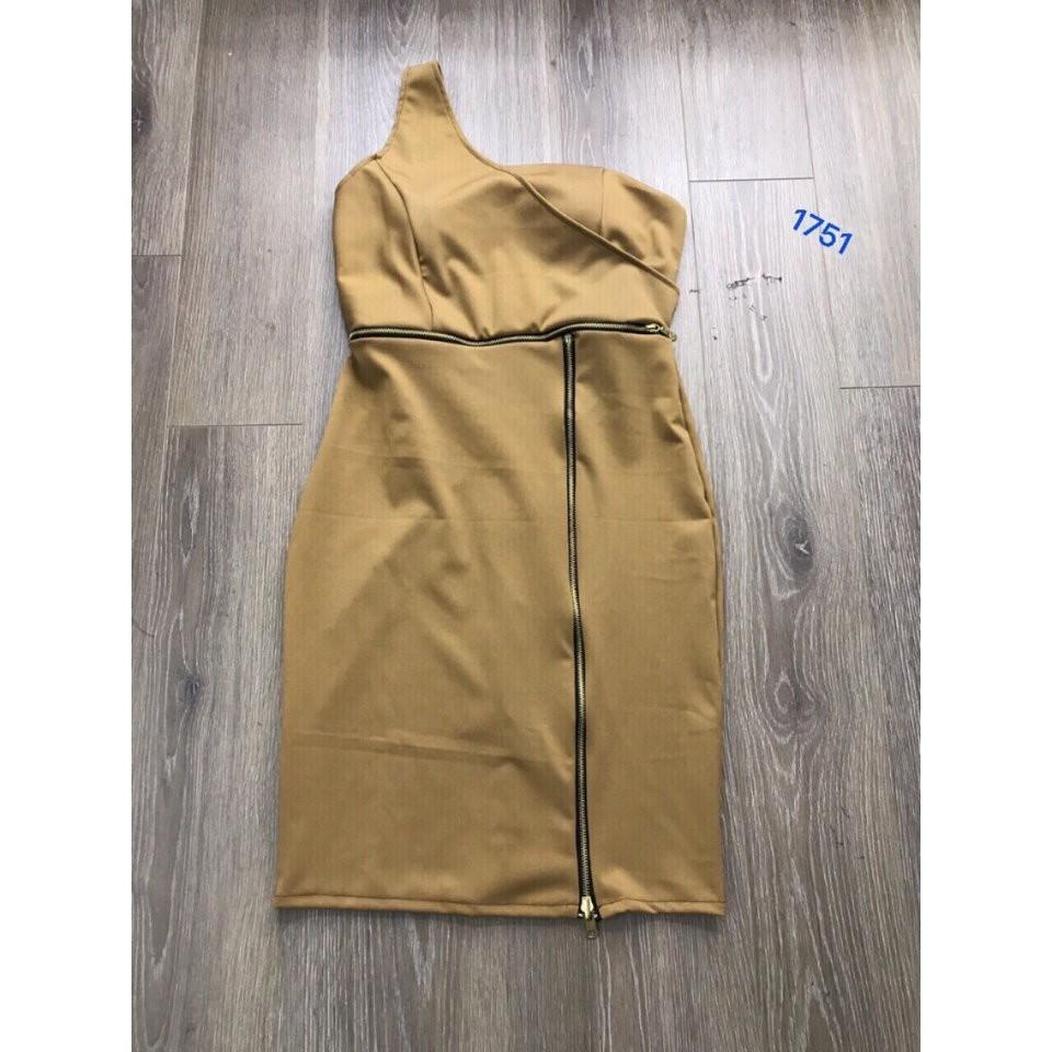 Đầm body lệch vai phối dây kéo