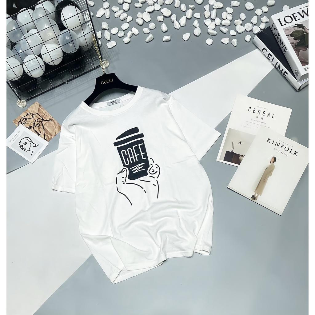 Ao phông cotton nư 3158, chât day form rông dâu quân unisex CAFE FFSTORE - Trăng