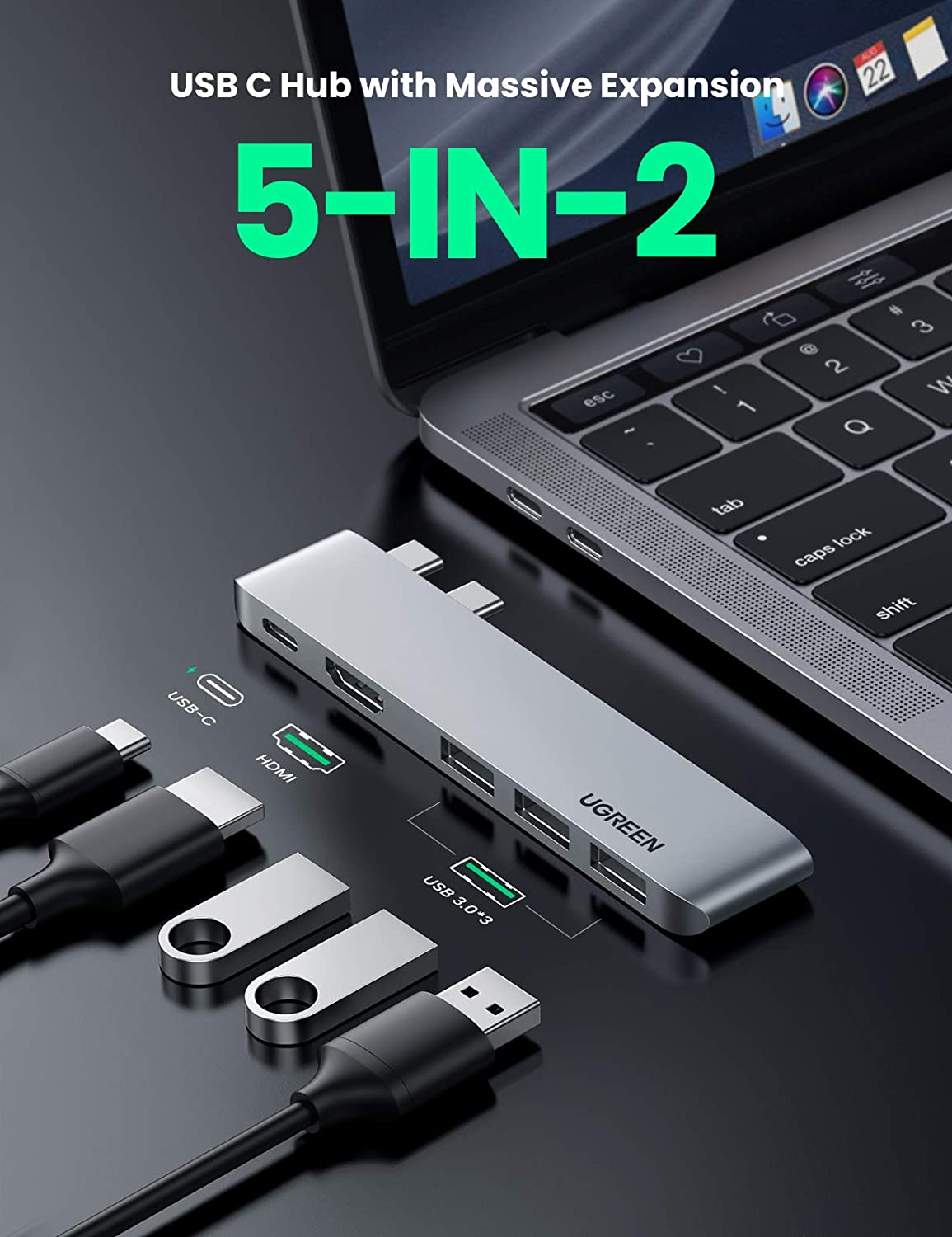 Bộ chuyển đổi đa năng hãng UGREEN CM251 60559 USB type C sang HDMI và 3 cổng USB 3.0 - Hàng chính hãng