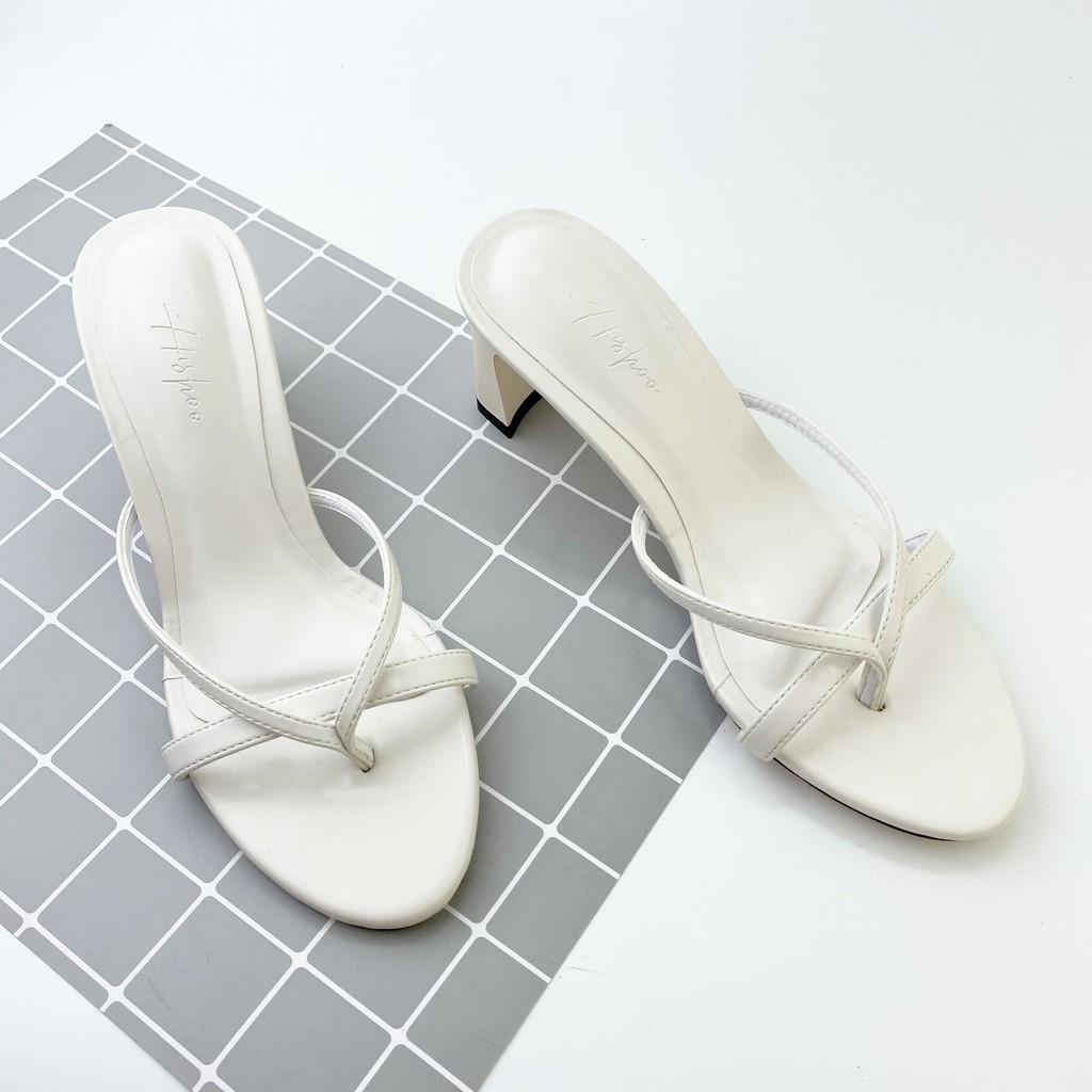 Dép cao gót nữ dáng sandal mũi tròn quai dây kẹp mảnh xỏ ngón 1 phân thời trang HISHOO S016