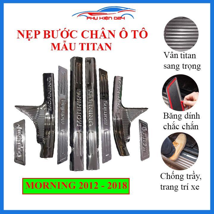Bộ ốp bậc cửa trong ngoài nẹp bước chân Morning 2012-2013-2014-2015-2016-2017-2018-2019-2020 vân Titan