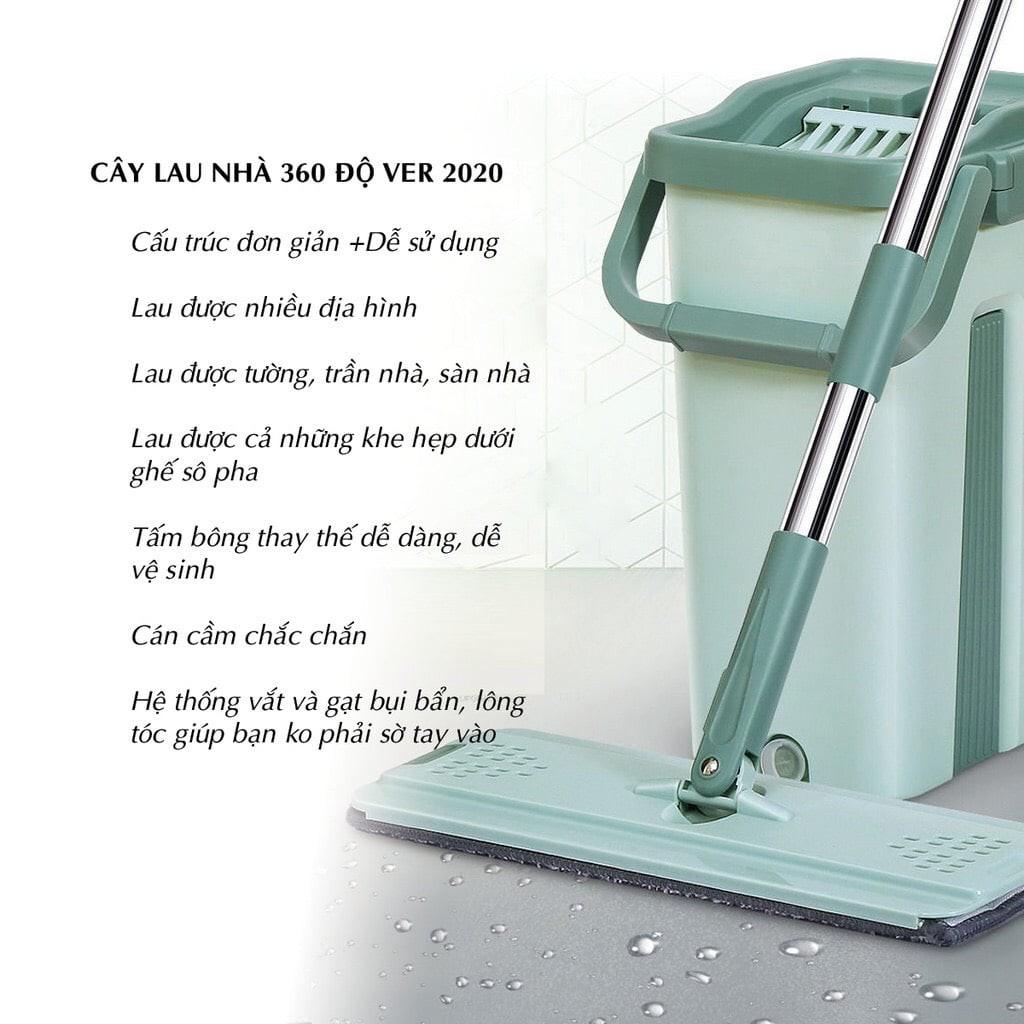 CHỔI LAU NHÀ TỰ VẮT THÔNG MINH - CÂY LAU XOAY 360 ĐỘ [1 BỘ GỒM THÙNG, CHỔI, BÔNG LAU]