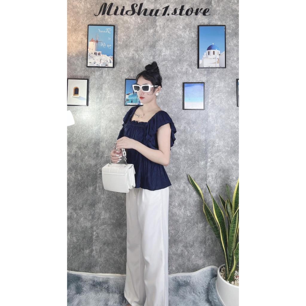 Set Bộ nữ áo dập ly quần ống rộng trắng thích hợp đi biến, dạo phố đi cafe