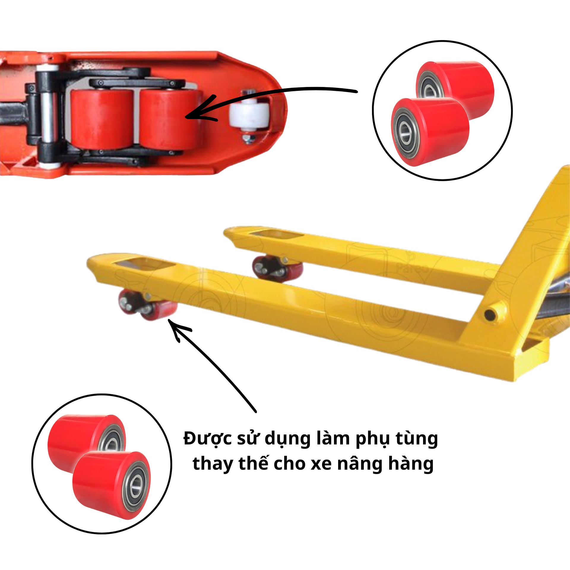 Bánh xe rời PU, phụ tùng thay thế cho bánh xe xe nâng tay (bánh sau), Bánh xe nâng tay PU 80x70mm - Pareo
