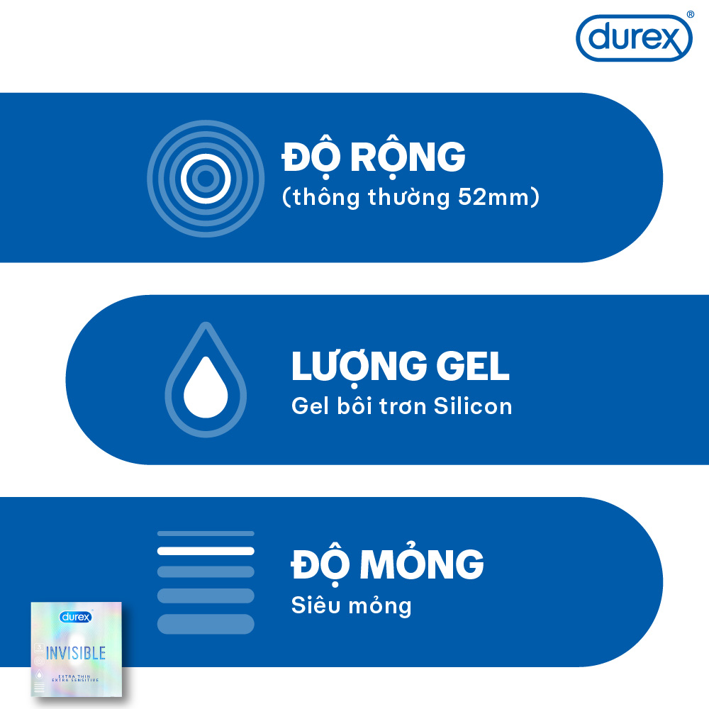 Bao Cao Su Durex Invisible Extra Thin Extra Sensitive (Hộp 3 Cái)