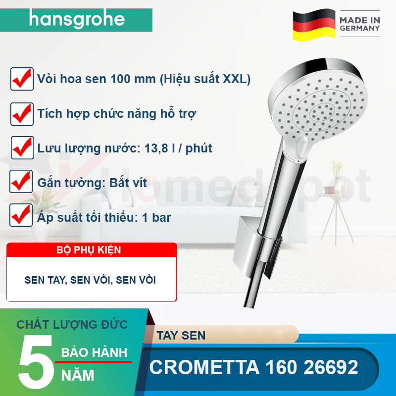 Tay sen kèm giá đỡ HANSGROHE Crometta 160 26692