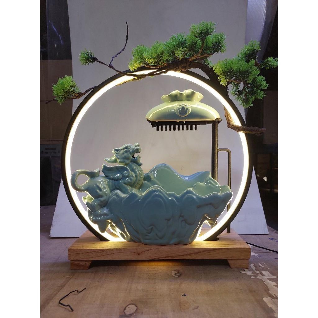 [Hỏa Tốc] Thác Nước Phong Thủy Kỳ Lân, Rồng, Hươu Kèm Đèn Led tặng kèm cây xanh và nụ trầm