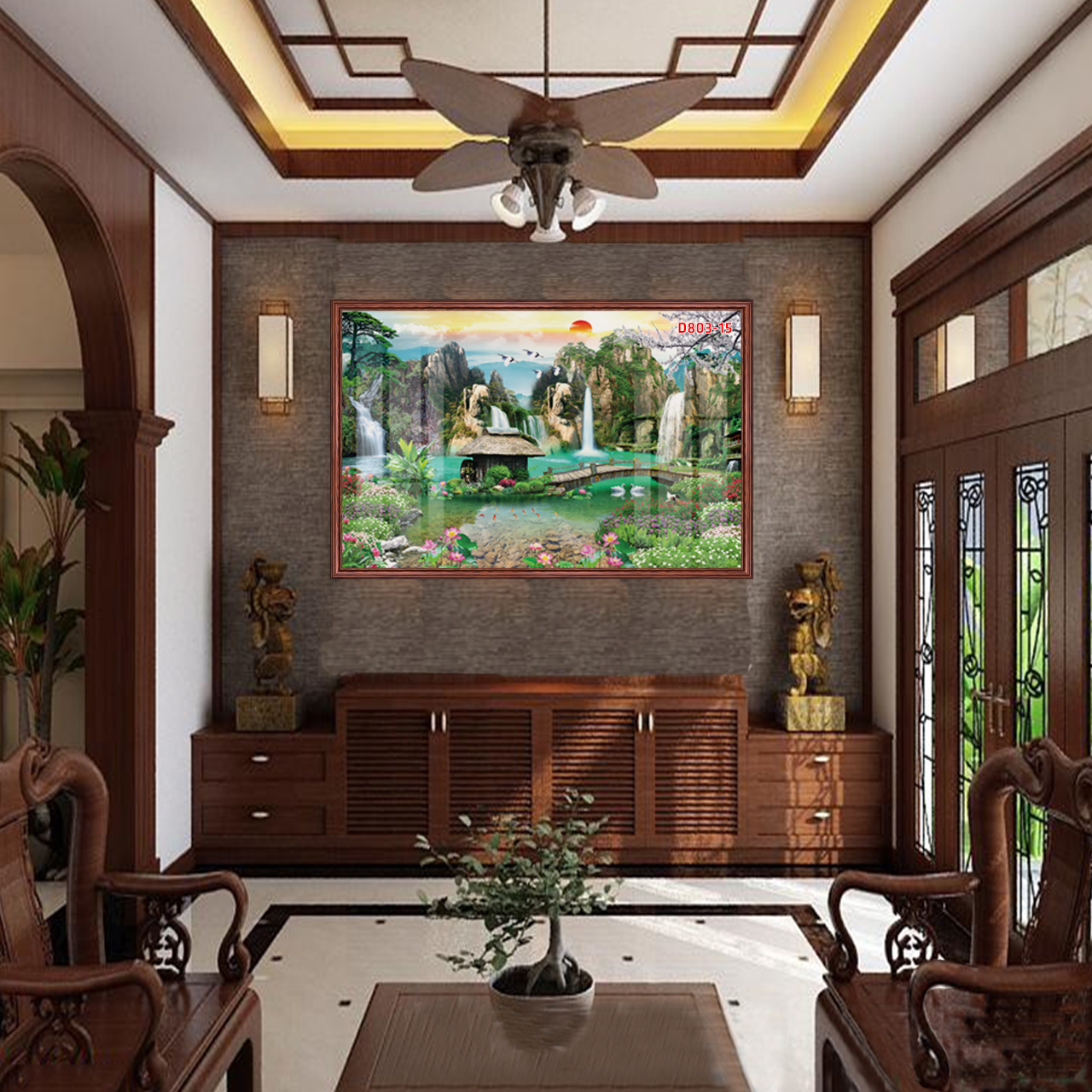 D803 01 Tranh kính Sơn Thủy Hữu Tình