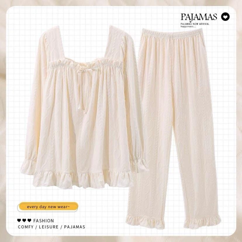 Bộ Mặc Nhà Cotton Dài Tay Nơ Mới Nhất