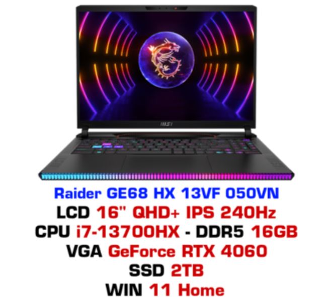 Laptop gaming MSI Raider GE68 HX 13VF 050VN - Hàng chính hãng