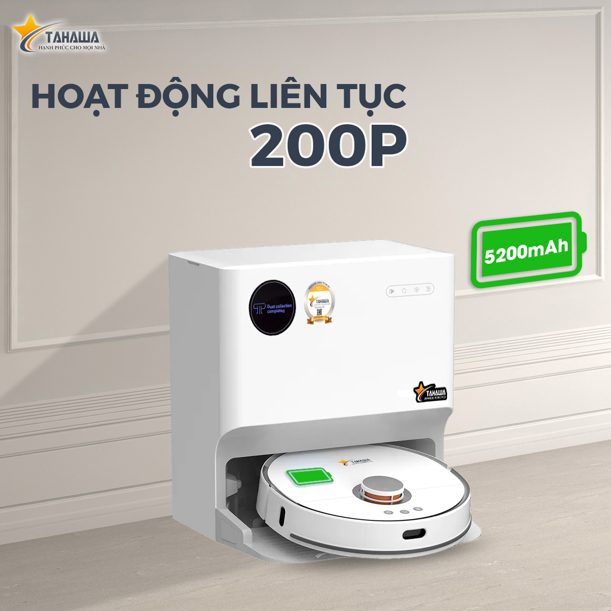 Robot hút bụi TAHAWA TH-LW2 Robo hút bụi an toàn cho sức khỏe người tiêu dùng, khử mùi hiệu quả sử dụng màn lọc HEPA 14, lọc sạch đến 99% bụi mịn