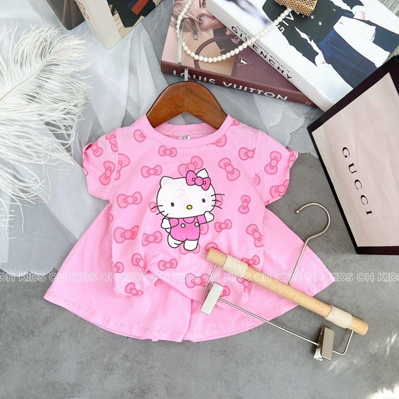 Bộ cộc tay Hello kitty bé gái dễ thương, chất liệu cotton mềm mát co giãn 4 chiều