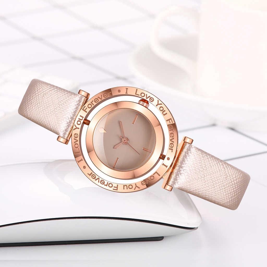 Đồng hồ đeo tay dây da mặt xoay 360 độ dành cho nữ