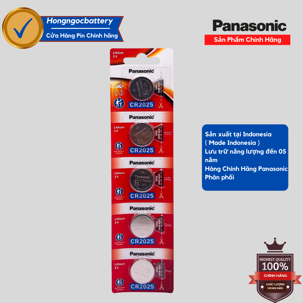 5 Viên Pin CR2025 3V Panasonic Lithium made in Indonesia - Hàng chính hãng