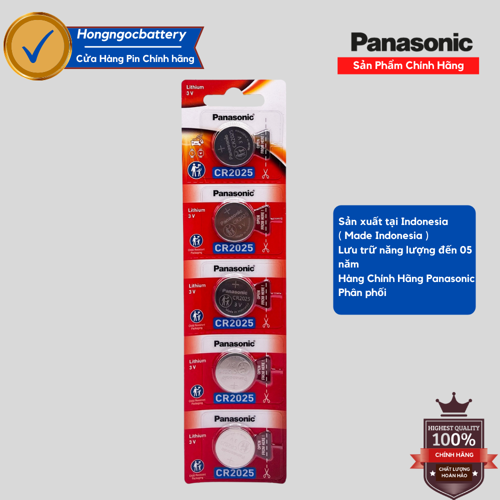 5 Viên Pin CR2025 3V Panasonic Lithium made in Indonesia - Hàng chính hãng