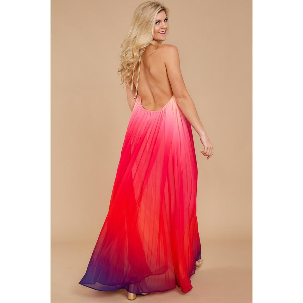 ĐẦM MAXI CỔ YẾM DẬP LY CẦU VỒNG SIÊU HOT