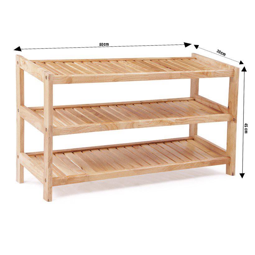 Kệ Giày Dép 3 Tầng Rộng 80cm Gỗ Tự Nhiên 100%- TN