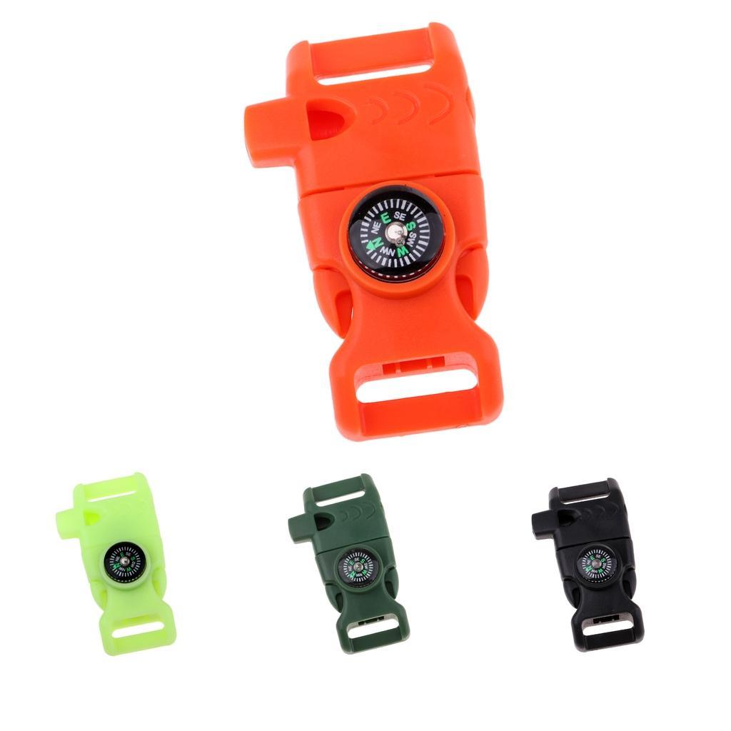 Plastic Side Release Buckle Whistle Compass Flint Fire Starter Emergency Tools for Outdoor Camping Hiking Backpacking