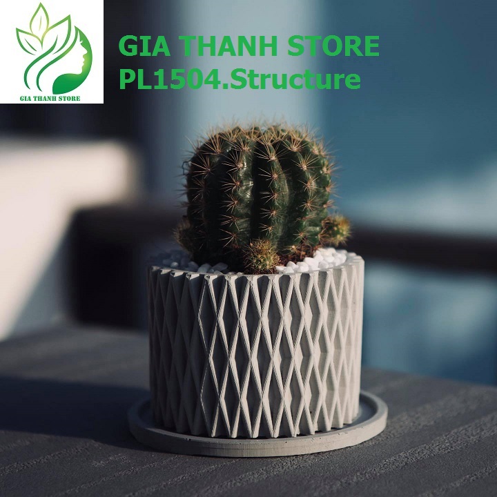 Combo 4 Chậu trồng sen đá , xương rồng, bonsai cây cảnh bằng xi măng, chính hãng Cori , chậu 3D Origami hình trụ tròn kích thước 15x11cm - Cement pots GiaThanh Decor
