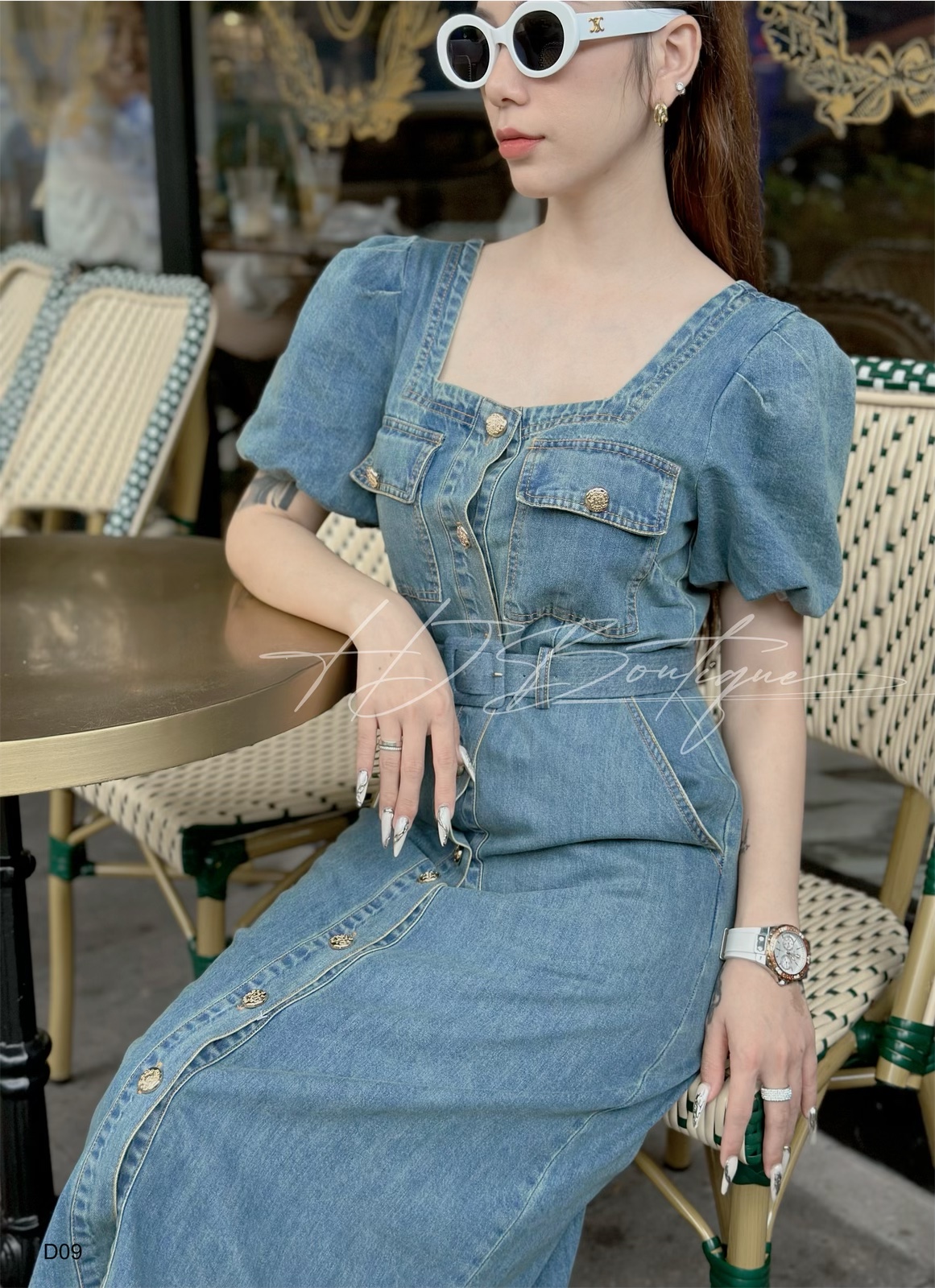 Váy Jean Cổ Vuông Denim