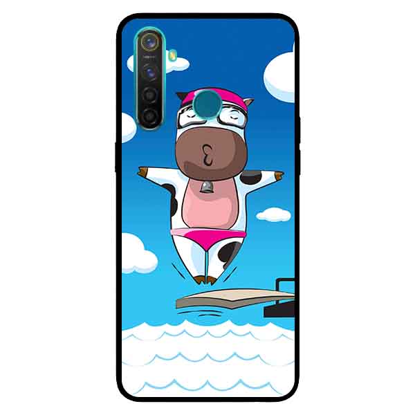 Ốp Lưng in cho Realme 5 Mẫu Bò Sữa Bơi Lội - Hàng Chính Hãng