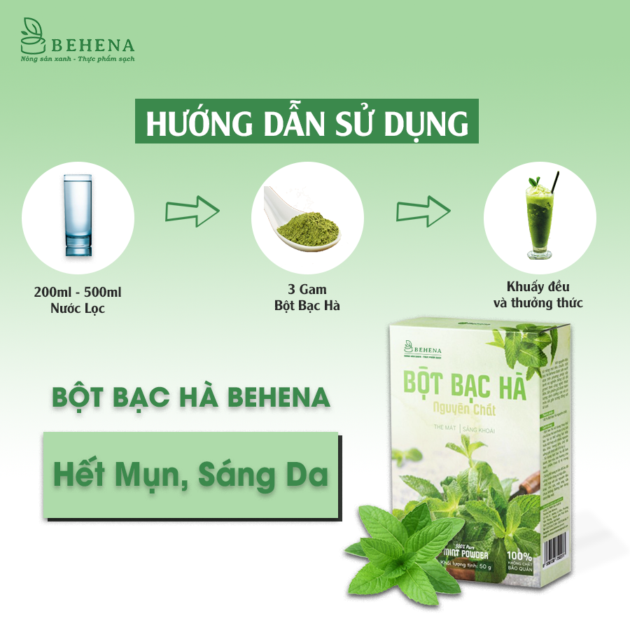 Bột Bạc Hà Behena nguyên chất sấy lạnh (50g) Thanh mát, tốt cho sức khỏe