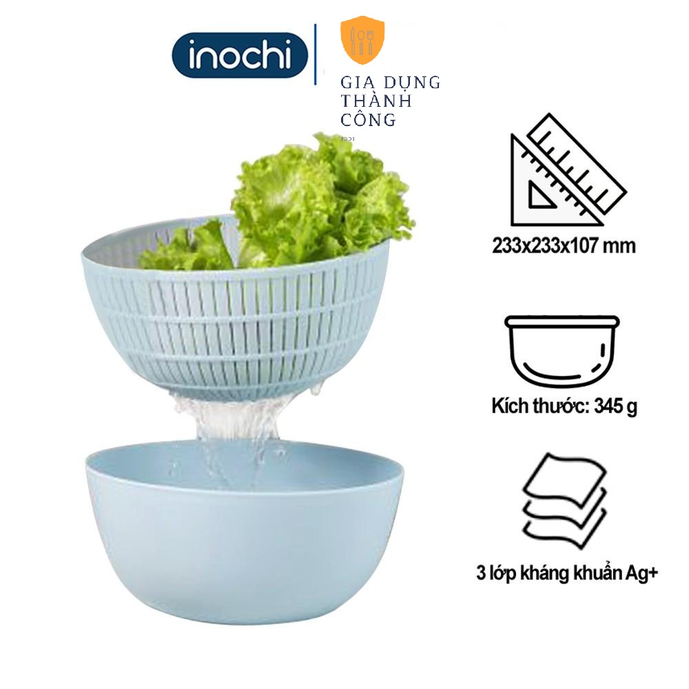 Bộ thau rổ -rổ yoko 23cm nhựa dẻo inochi Nhật Bản loại cao cấp chắc chắn sang trọng phủ Ag+ kháng khuẩn TRD01