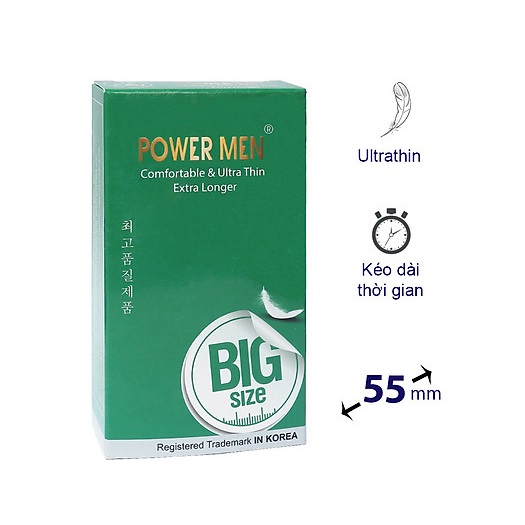 Bao Cao Su Cỡ Lớn 55mm - Kéo Dài Thời Gian - Power Men Comfortable Ultra Thin Extra Longer - 12s