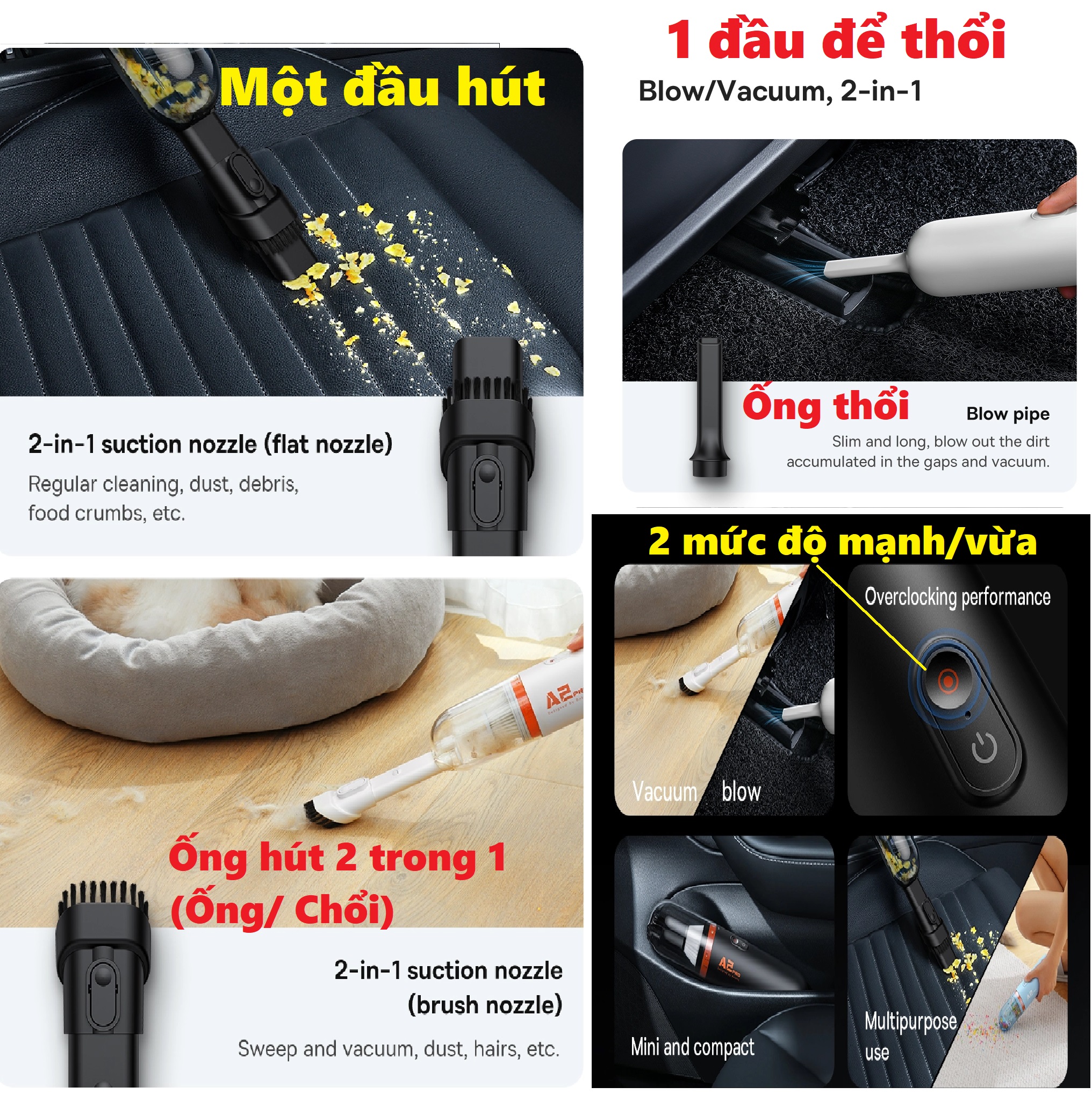 Máy hút bụi mini pin sạc dạng cầm tay 2 chế độ hút thổi Baseus A2 Pro Car Vacuum Cleaner A2Pro _ hàng chính hãng