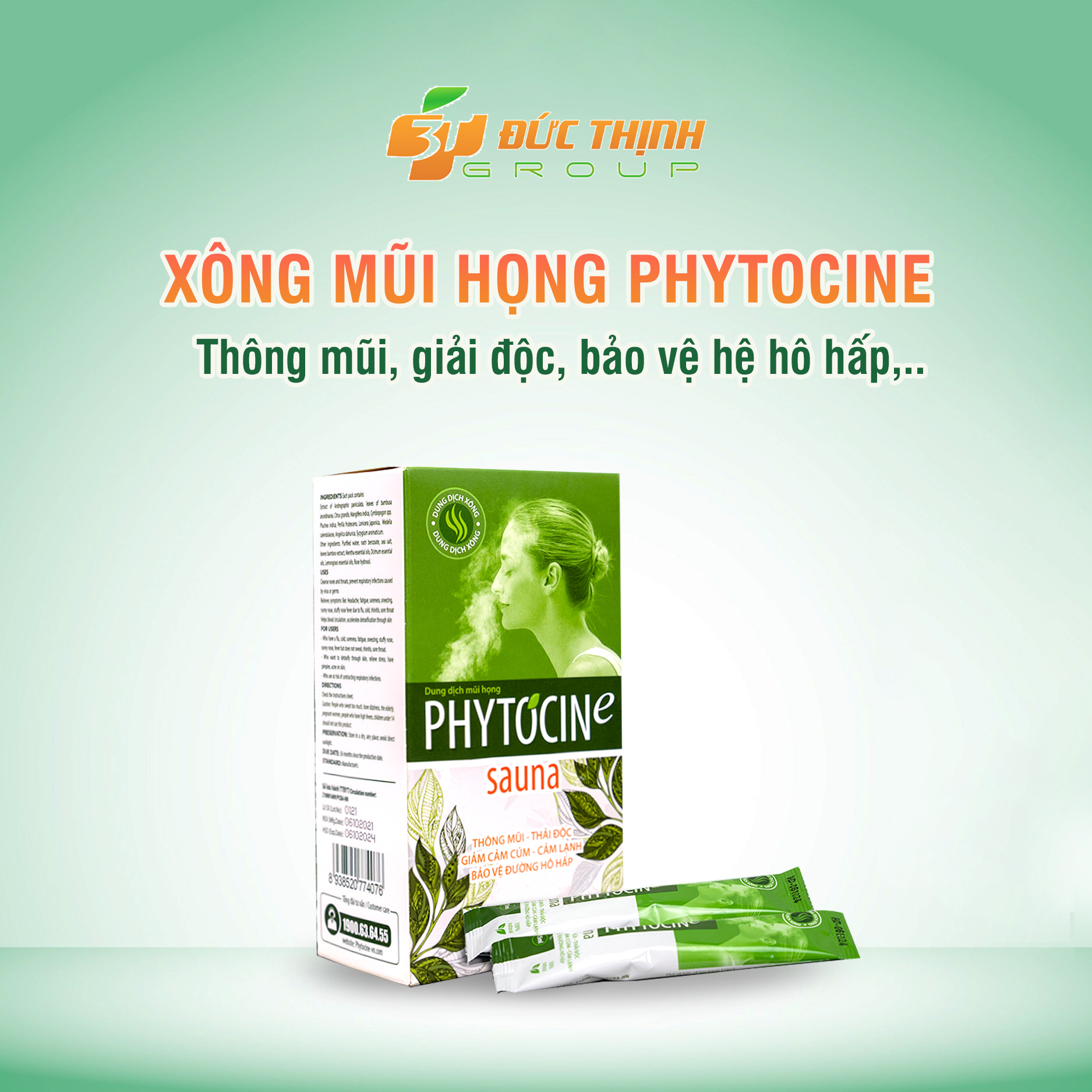 Gói dung dịch xông mũi họng hỗ trợ làm sạch hệ hô hấp phytocine sauna 15ml