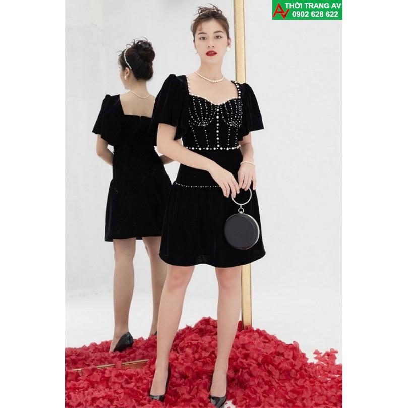 Đầm xòe dự tiệc tay ngắn đính cườm - AV6434