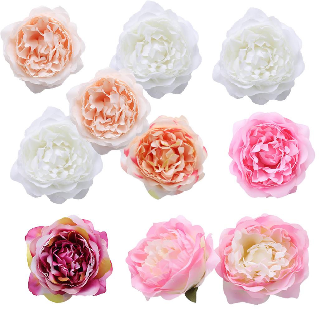10Pcs Artificial Peony Silk Flower Head Home Wedding Decor Champagne