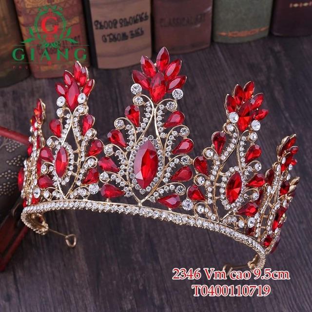 Vương miện cô dâu đá đỏ cao 9,5 cm hoạ tiết đẹp Giangpkc VM122400