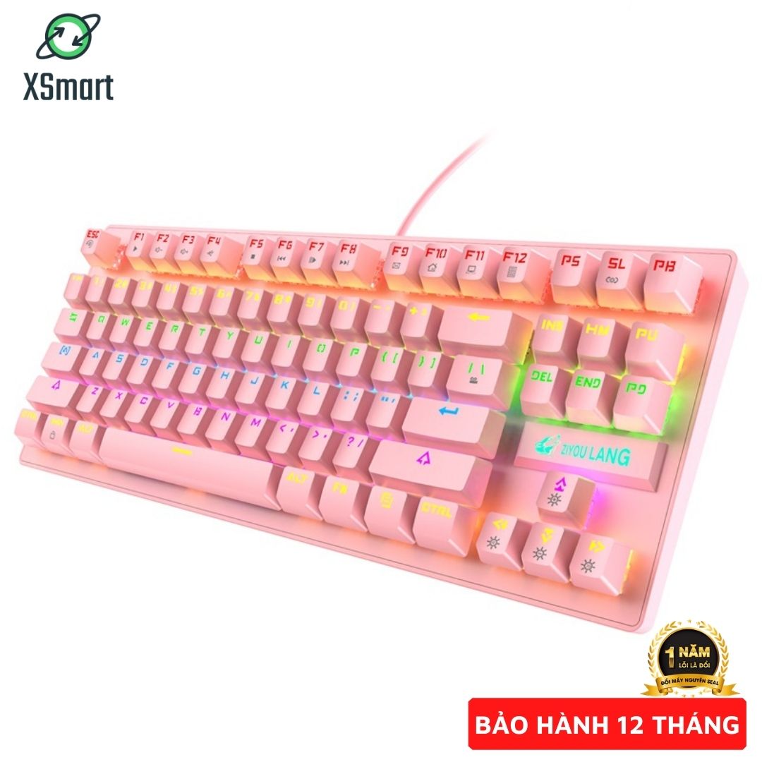 Bàn Phím Cơ Gaming XSmart LEAVEN K2 Màu Hồng Siêu Xinh Chống Nước, Tích Hợp Đèn LED Đồi 10 Chế Độ Nháy Bảo Hành 12 Tháng - Hàng Chính Hãng