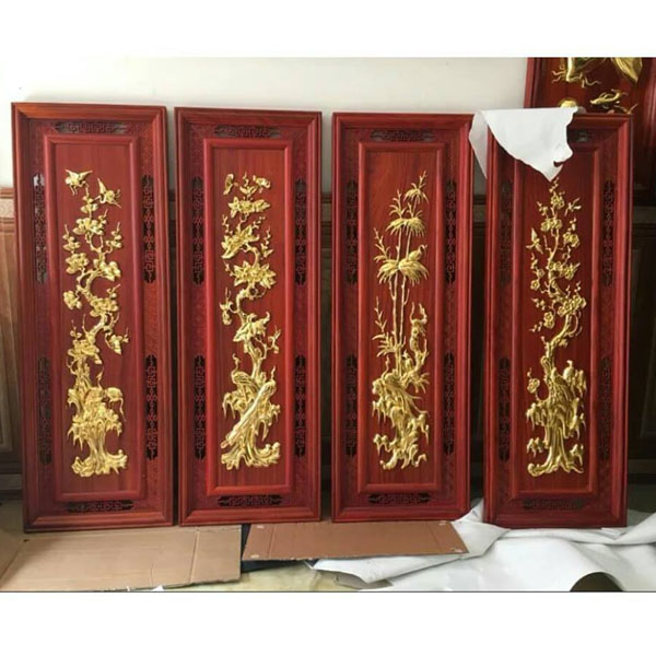 Bộ tranh gỗ hương tứ quý 38 x108 x 3cm